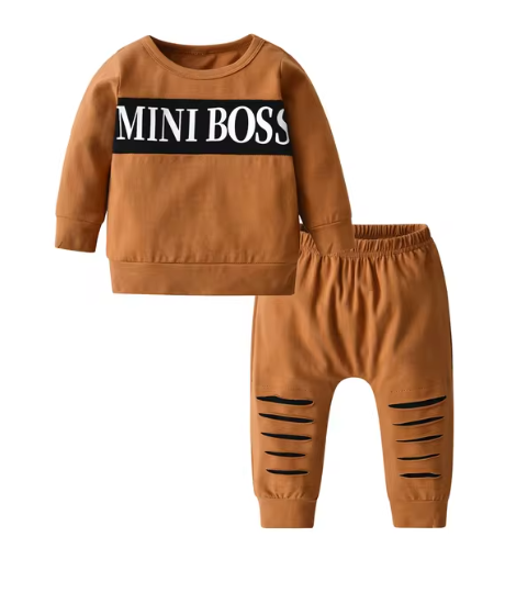 'Mini Boss' Jumper & Pants Set - Brown