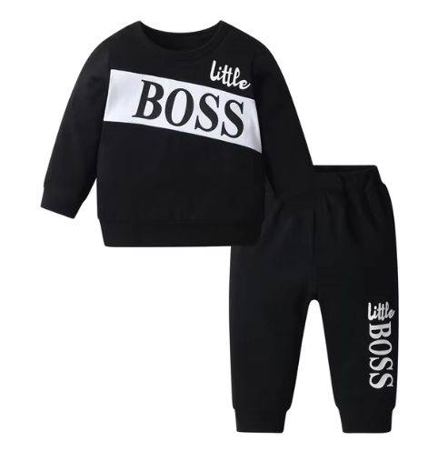 'Little Boss' Jumper & Pants Set - Black