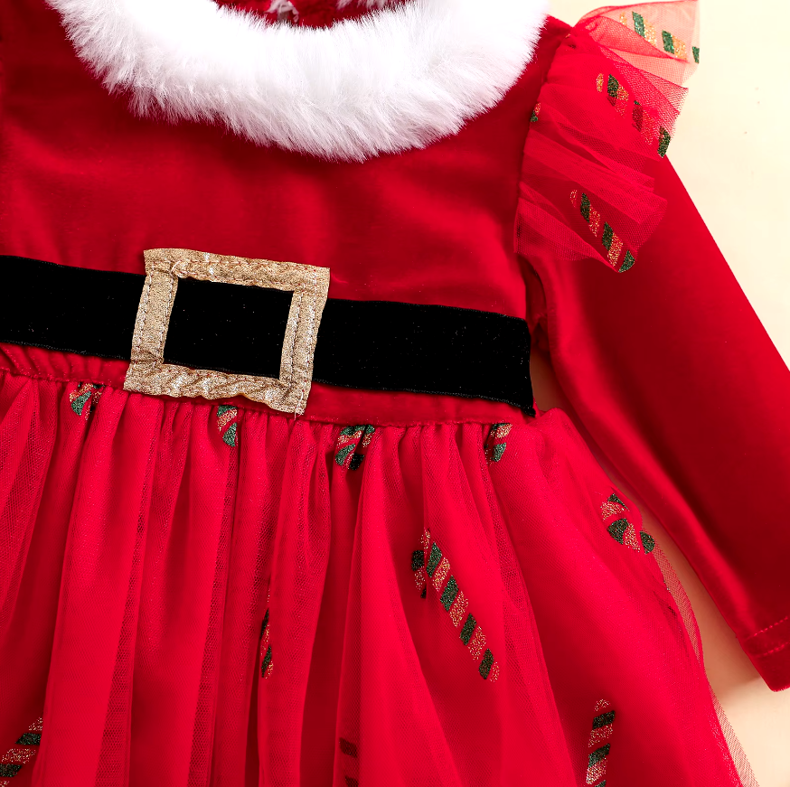 Red Fur Trimmed Candy cane Dress & Headband Set