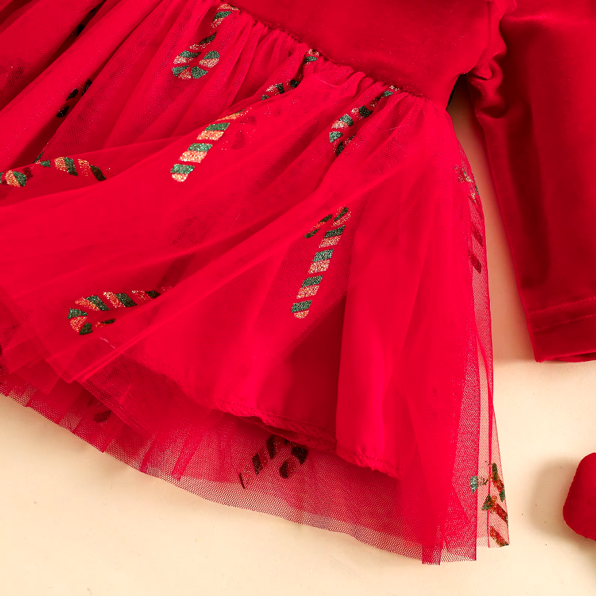 Red Fur Trimmed Candy cane Dress & Headband Set