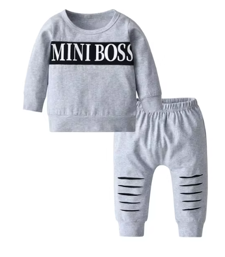 'Mini Boss' Jumper & Pants Set - Grey