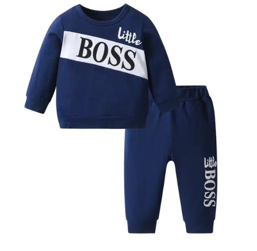 'Little Boss' Jumper & Pants Set - Navy